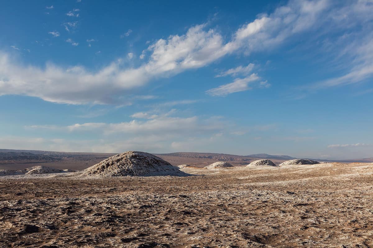 The dry ridged landscape of the Valle de la Luna in the Atacama Desert