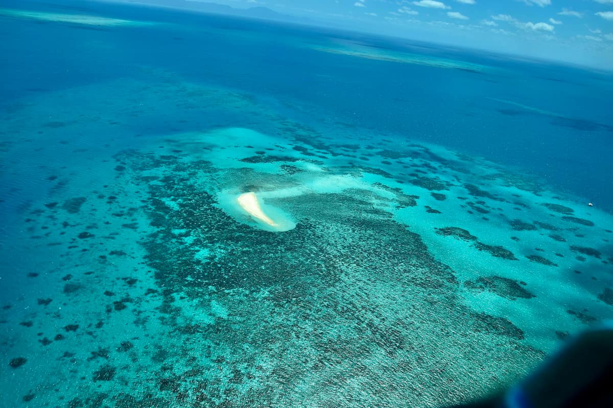 Aerial view of coral formations in the Great Barrier Reef