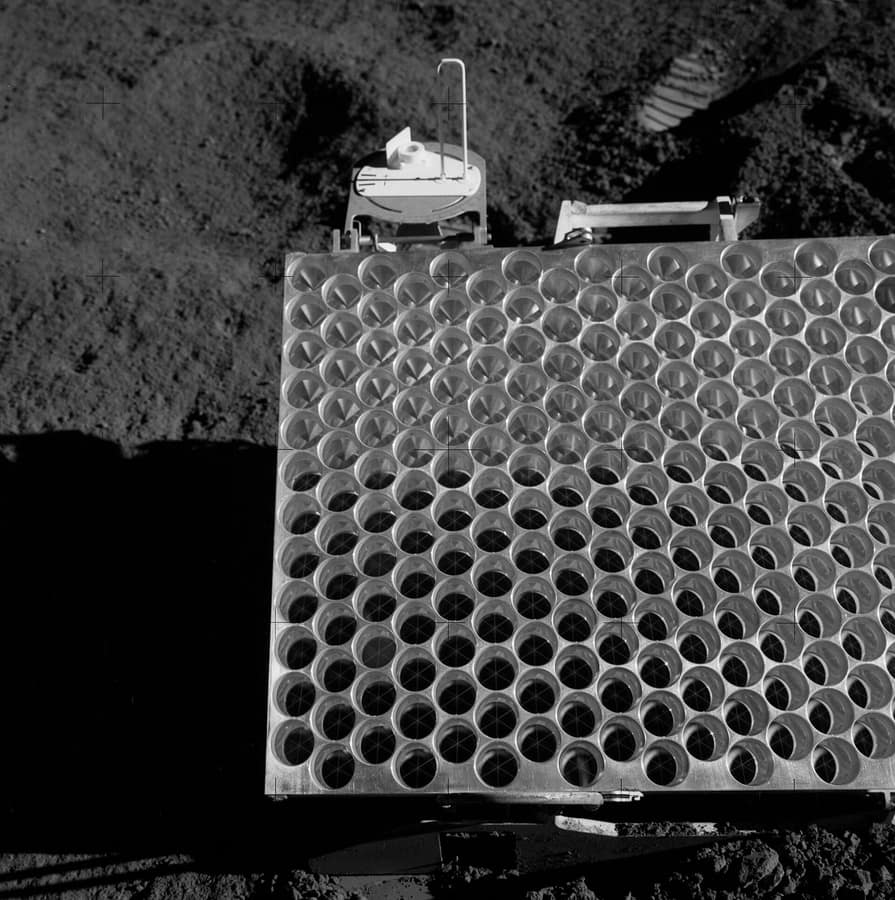 The Apollo 15 laser ranging retroreflector array set up on the lunar surface